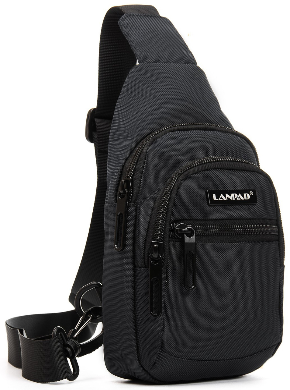 Сумка тканинна чорна чоловіча кобура слінг бананка cross body через плече маленька текстильна два відсіки Lanpad 65365