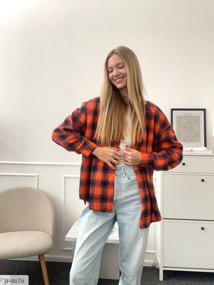 Сорочка жіноча повсякденна прогулянкова універсальна вільна картата з фланелі з довгим рукавом арт 010