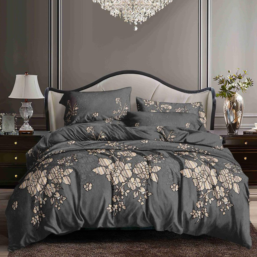 Сіра синтетична тканина 220 см для постільної білизни Поліестер 75 з квітковим принтом , у рулоні 60 м