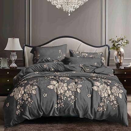 Сіра синтетична тканина 220 см для постільної білизни Поліестер 75 з квітковим принтом , у рулоні 60 м, фото 1