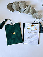 Подарочный сертификат ручной работы в зеленом бархатном конверте