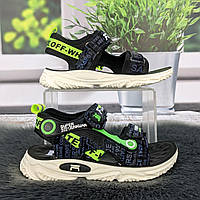 Босоніжки дитячі для хлопчика Fashion чорні із зеленим на липучках 5842