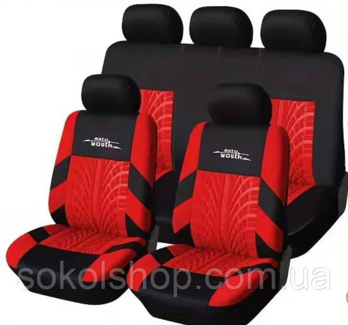 Полный комплект Чехлы на сиденья авто универсальные красного цвета Авточехлы - фото 1 - id-p1272418980