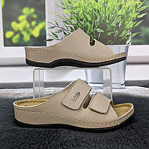 Шльопанці жіночі Inblu бежеві шкіряні на липучках на широку ногу 4461, фото 2