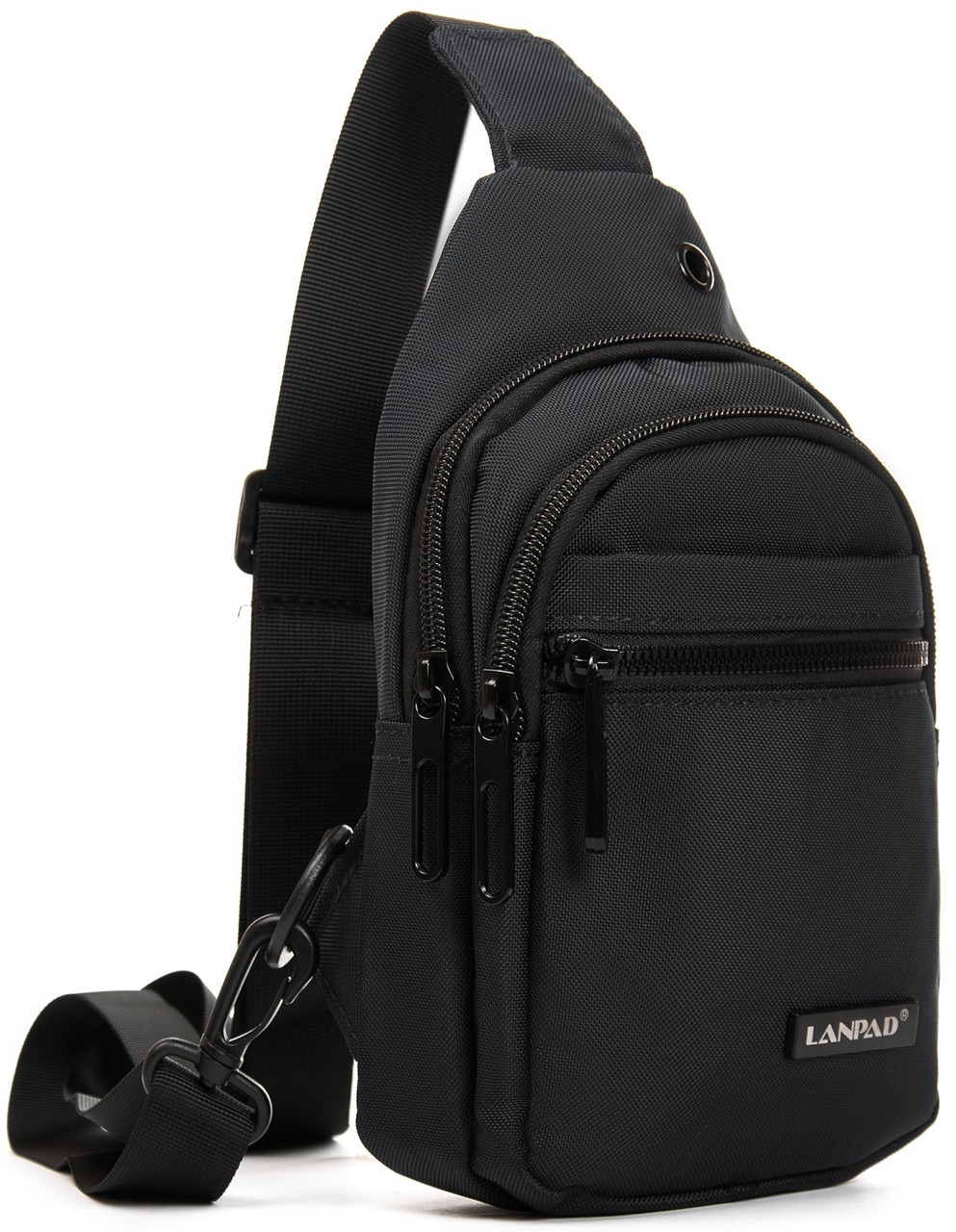 Сумка тканинна чорна чоловіча кобура слінг бананка cross body через плече маленька текстильна два відсіки Lanpad 82081