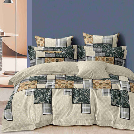 Постільна тканина 220 см геометрія квадрати на бежевому, 100% Поліестер 75 у рулоні 60 м, фото 1