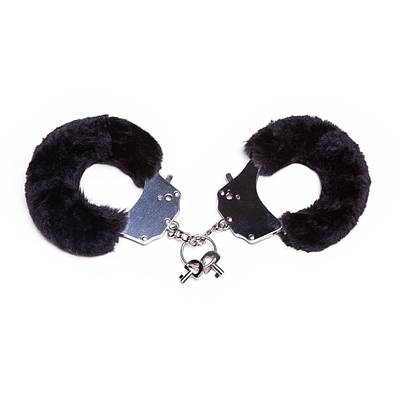 Наручники металеві на тонкому ланцюжку Roоmfun з чорним хутром
