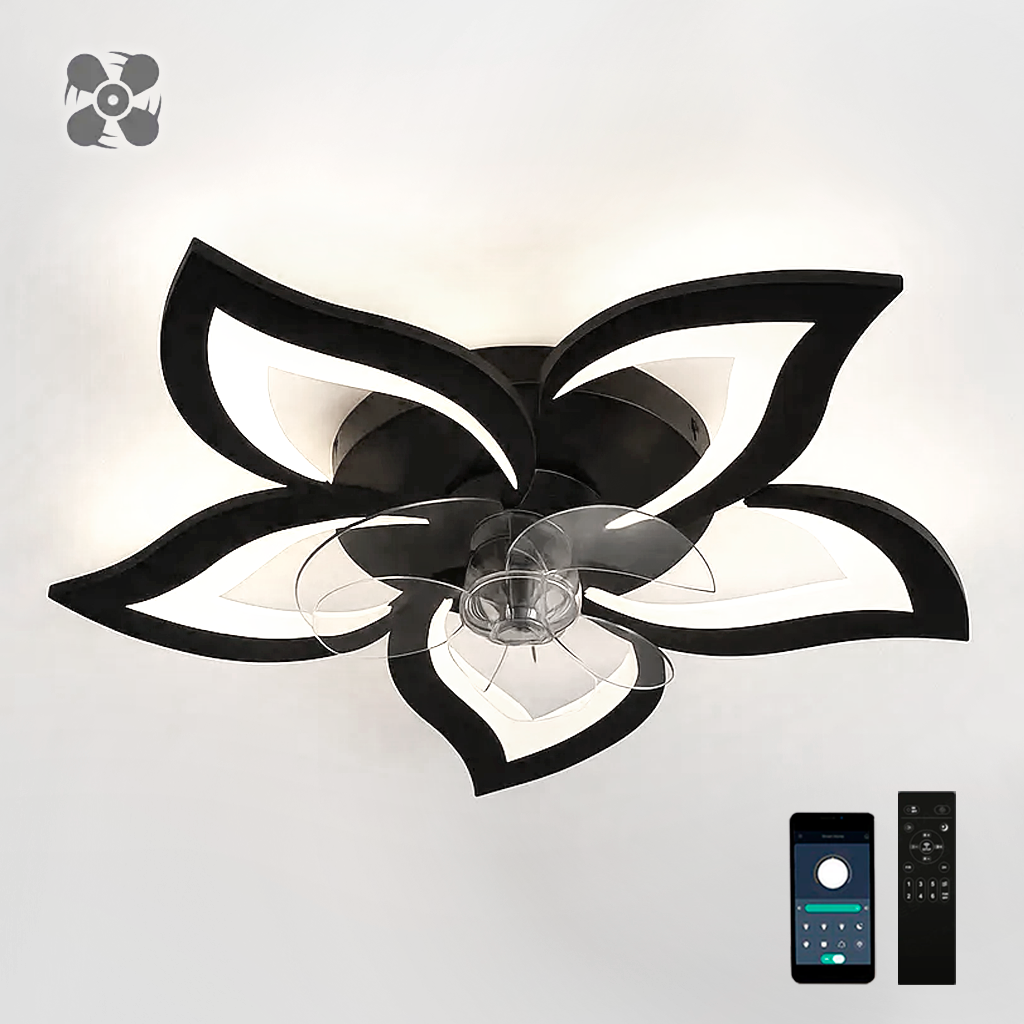 Смарт люстра з вентилятором FAN ELLA 72W+18W 5F APP чорна Esllse керована світлодіодна Ø680x120мм LED BLACK, фото 1