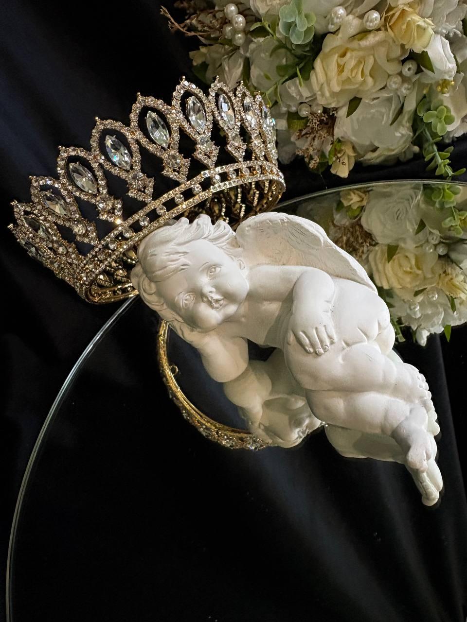 Корона з камінням Золото 5.5 см Красива корона на торжество Декоративна корона зі стразами, фото 1