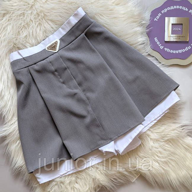 Спідниця-шорти шкільна для дівчинки Сіра 122-158р. Стильні шорти-спідниця для дівчаток Шкільні шорти-спідниця, фото 1