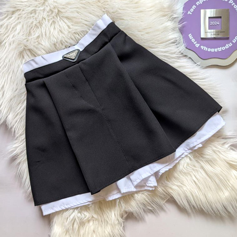 Спідниця шкільна з шортами для дівчинки Чорна 128-164р. Стильні шорти-спідниця для дівчаток Шкільні шорти-спідниця, фото 1
