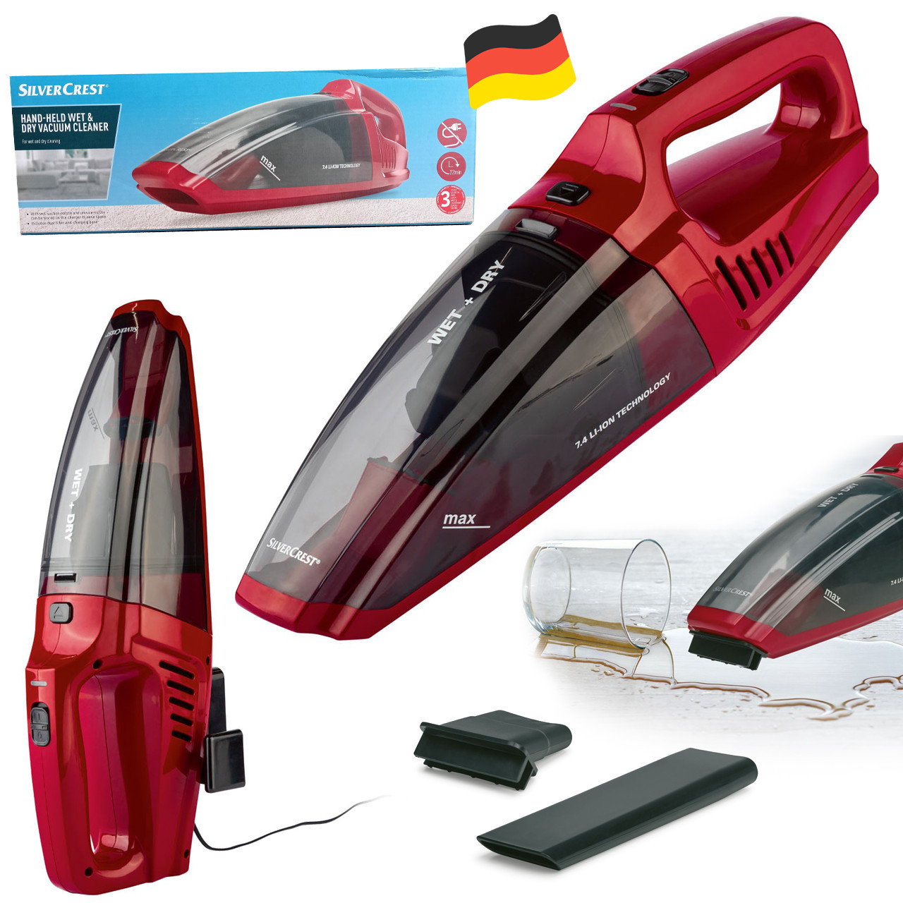 Портативний, ручний пилосос, автопилосос SilverCrest SAS 7.4 LI D3 RED (7.4 В, 2200 мАг, 22 хв, Німеччина), фото 1