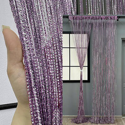 Штори-нитки (1 шт. 3х3 м.) Rovi Premium з люрексом. Колір ліловий. Код 61-112
