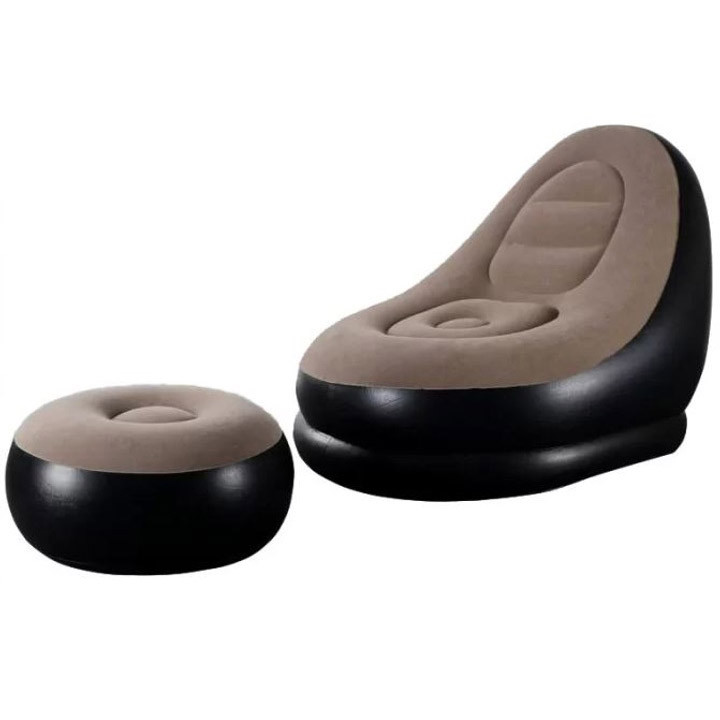 Надувне крісло з пуфом для відпочинку AIR SOFA велюрове AuraHome