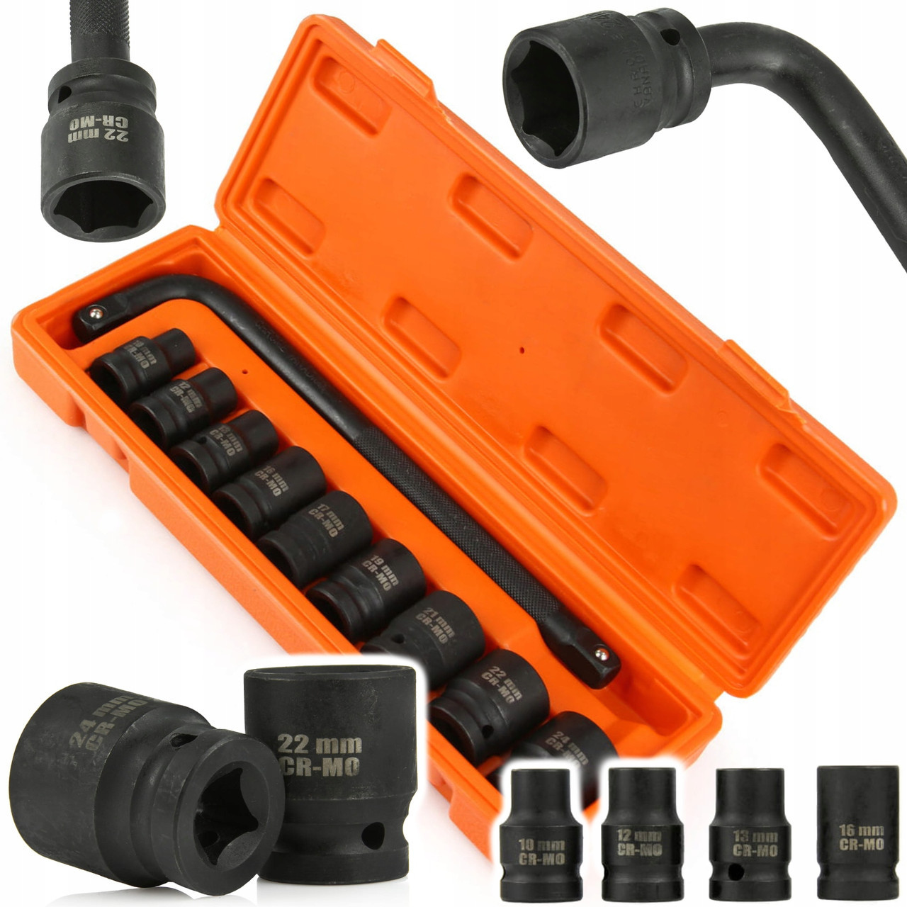 Набір торцевих головок BJC 1/2" 10-24 мм + ключ 250 мм, 10 предметів MAR-POL M58235, фото 1