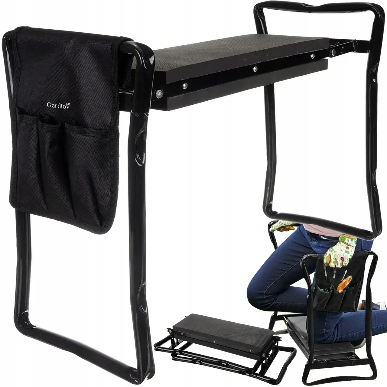 Садовий складний стілець для городу з органайзером , зручний табурет для дачі, підколінник Gardlov 23731 Польща, фото 1