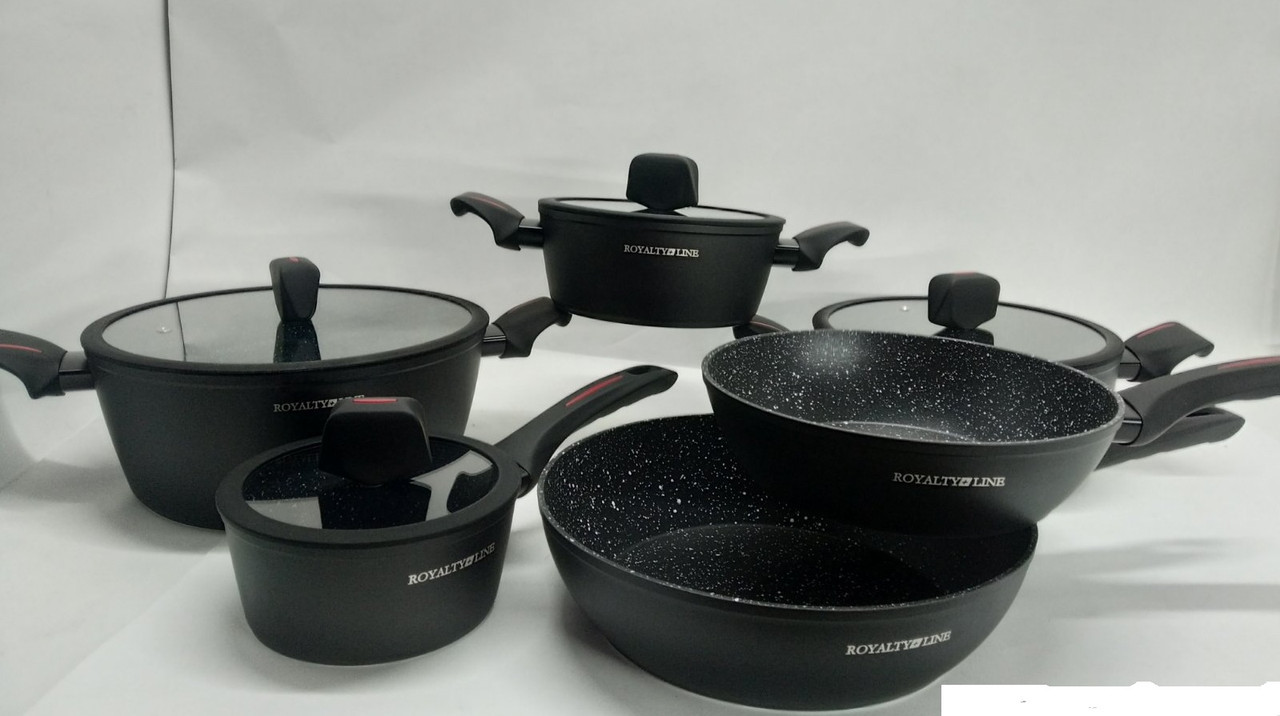 Набір каструль + сковорідок Royalty Line 10 Предметів - З Силіконовою Ручкою RL-TO10 Black, фото 1