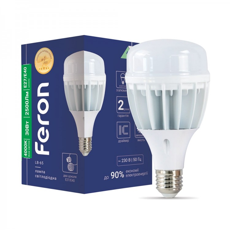 Світлодіодна LED лампа 30Вт Feron LB-65 E27 30W 4000К / 6400К 2500Lm Ø80х135мм