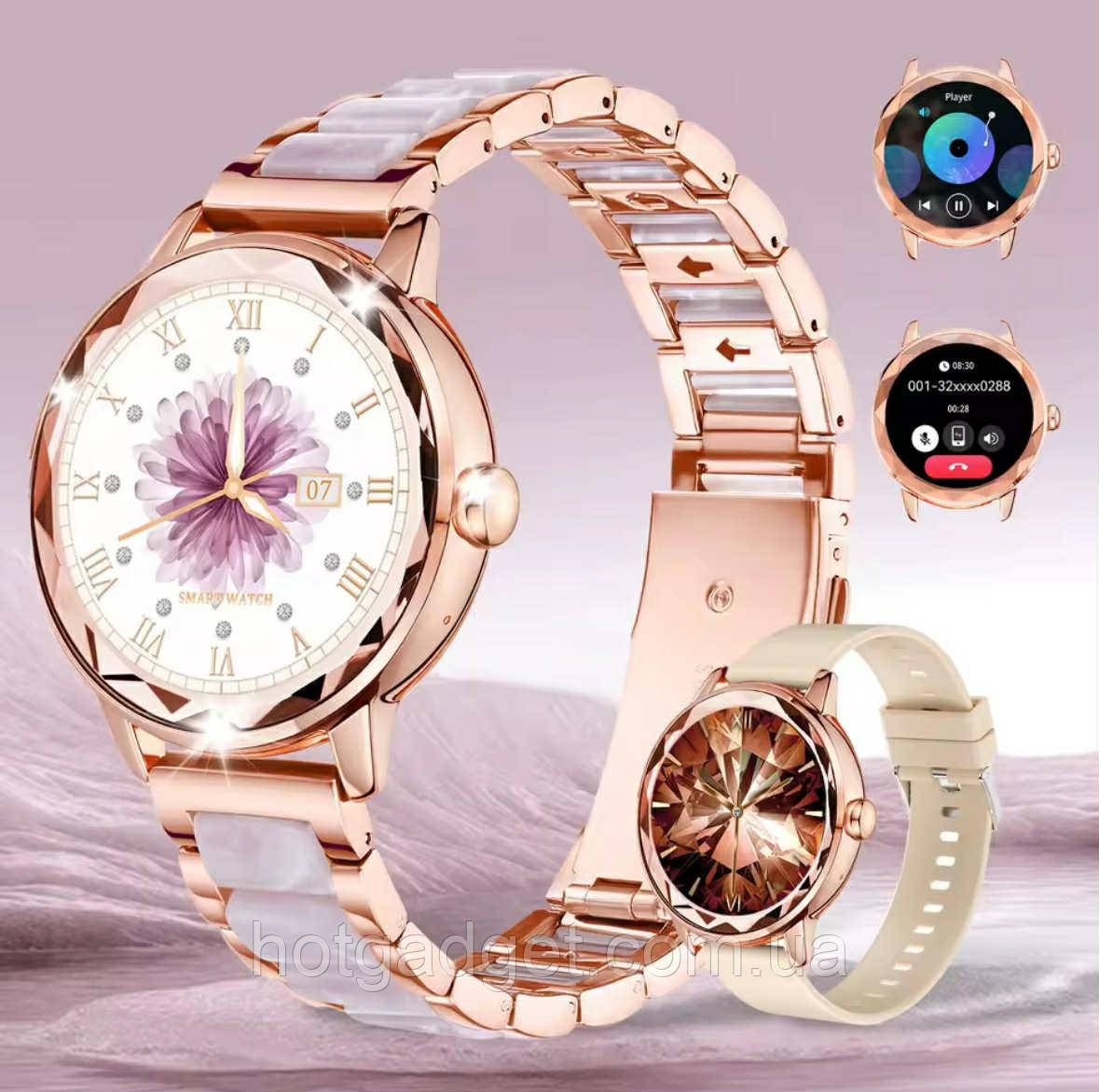 Смарт-годинник жіночий LEMFO G208 Gold Double (розмова, тонометр, пульсоксиметр) 2 ремінця