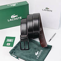 Чолвоічий шкіряний двостронній ремінь з чорною пряжкою Lacoste (984)