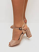 Жіночі босоніжки замшеві бежеві на підборах розмір 38