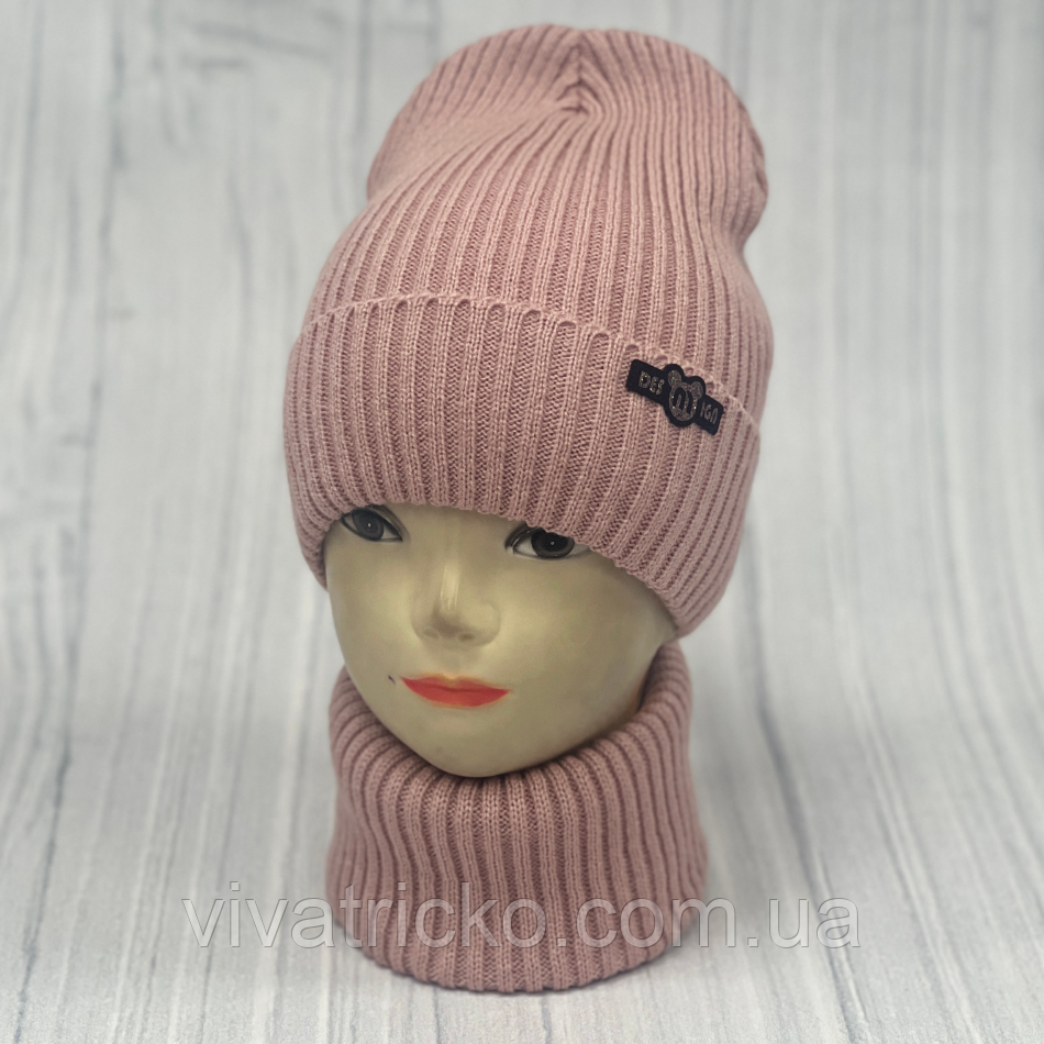 М 89042. Комплект для дівчинки, підлітка: шапка з флісом  і  хомут,  різні кольори 4-15 років, фото 1