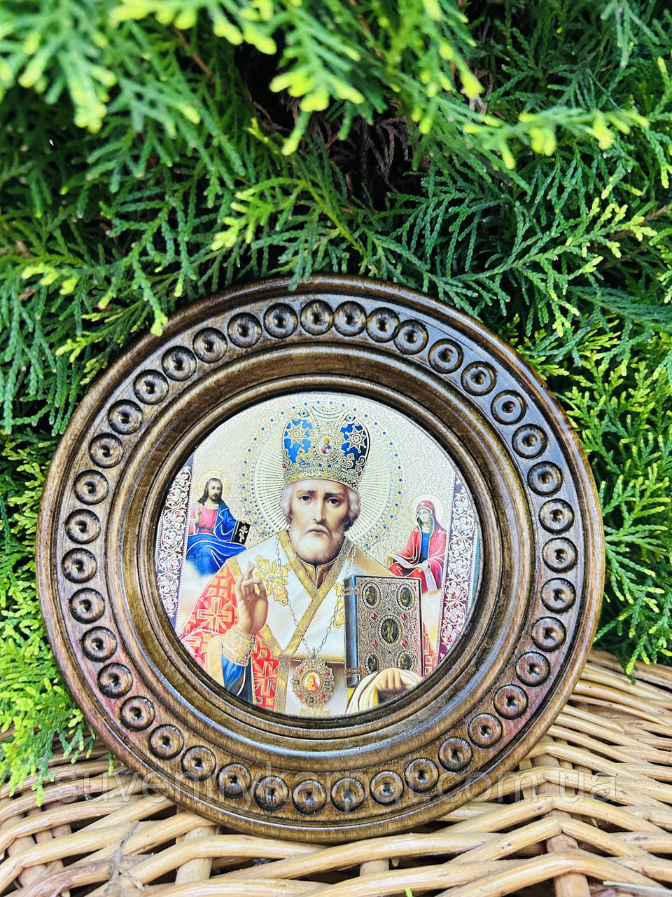 Дерев'яна тарілка (ікона) "Св. Микола Чудотворець" 16,5 см, фото 1