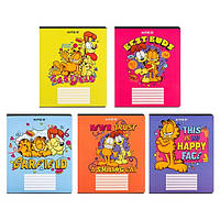 Зошит шкільний Kite 18 аркушів клітинка, софт тач + УФ лак Garfield