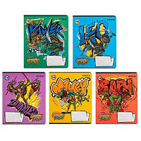 Зошит шкільний Kite 18 аркушів клітинка, софт тач + УФ лак Ninja Turtles