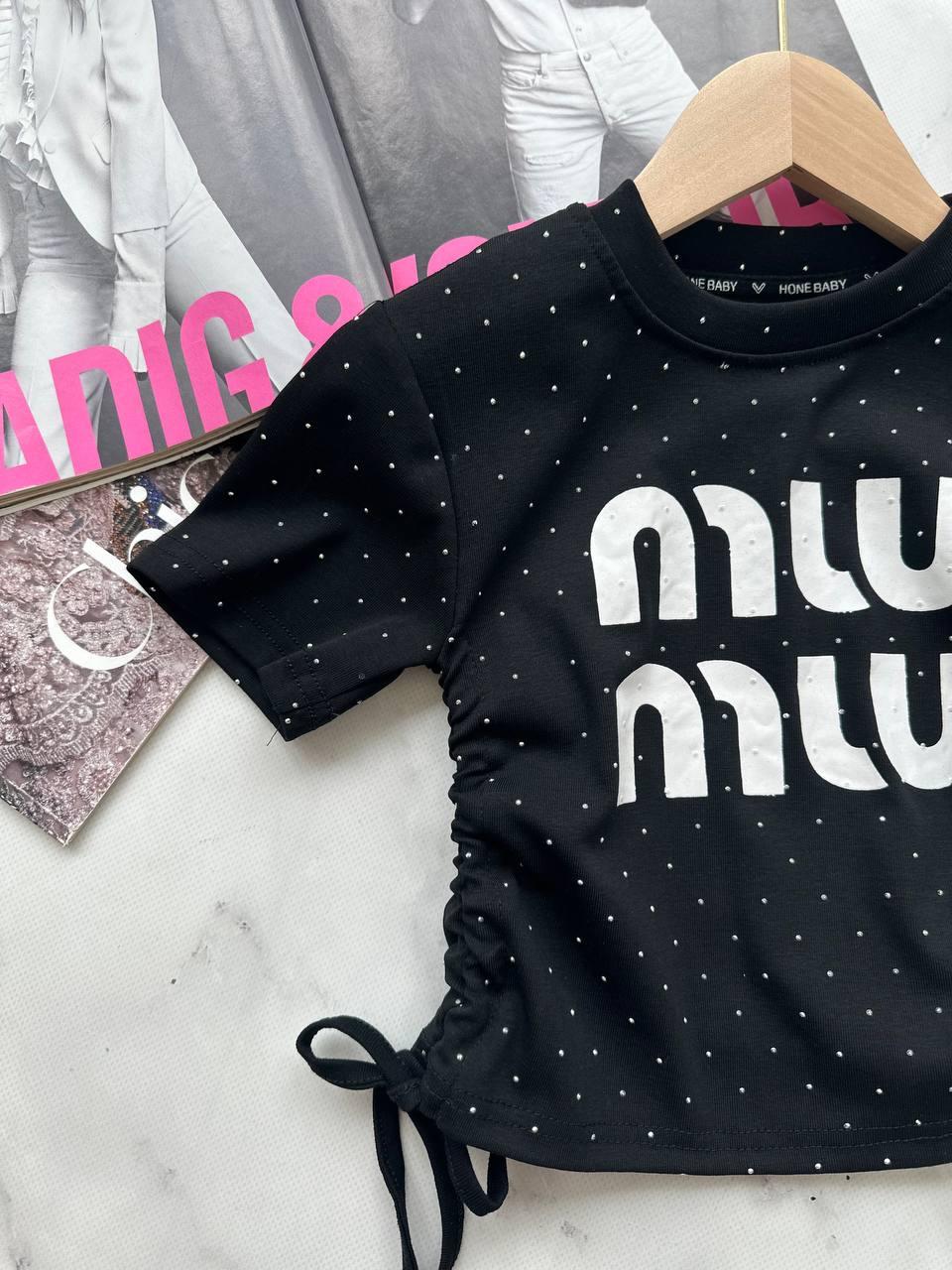 Футболка для дівчинки з написом MIUMIU Чорний 60712, 35, MITANG, Чорний, Для дівчаток, Літо, 104, фото 1