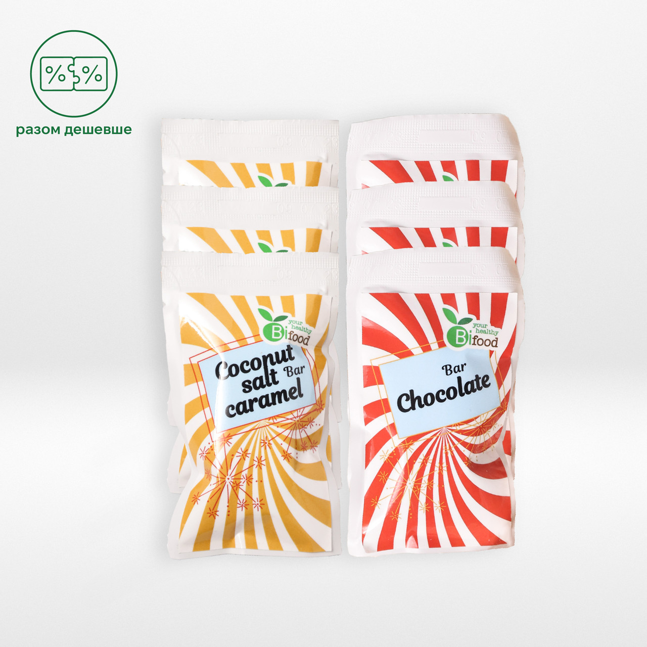 Набір батончиків кокосова карамель + шоколад 6*40г Bifood