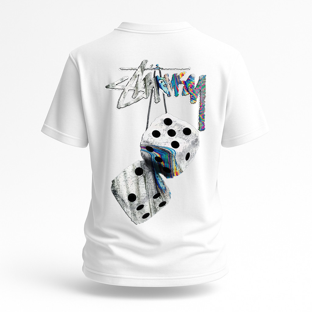 Чоловіча футболка Stussy біла з принтом кубики – вільний крій, міський стиль, фото 1