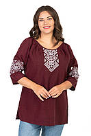 Жіноча блуза з вишивкою Любава рукав 3/4 (бордовий)