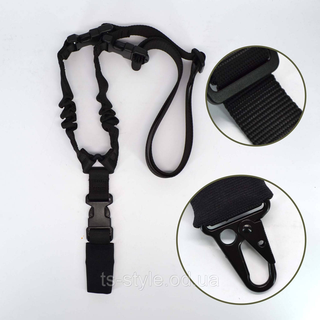 Тактичний одноточковий ремінь з банджі і металевим кріпленням чорний, фото 1