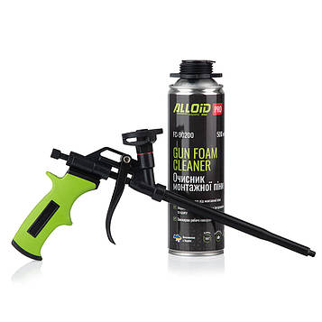 Набір пістолет для монтажної піни з тефлоновим покриттям+очисник монтажної піни 500мл GF-0523+FC-90200