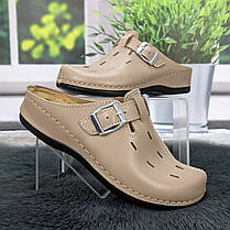 Сабо жіночі Inblu бежеві шкіряні закриті шльопанці 4956, фото 4