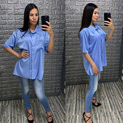 Блакитна шовкова сорочка,РОЗМІР ТІЛЬКИ 48