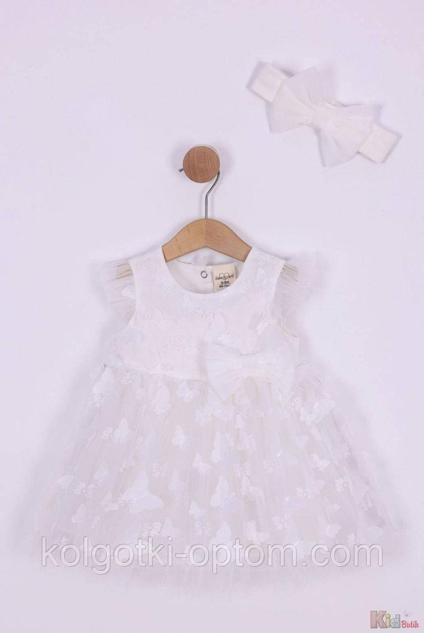 ОПТОМ Упаковка (68-74-80-86-92)  Сукня молочна з метеликами + пов'язка Serkon 1111000064219, фото 1