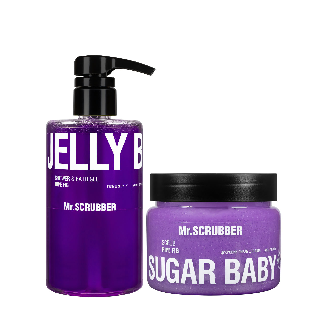 Набір для тіла жіночий Mr.Scrubber Ripe Fig: гель для душу Jelly Bubbles, скраб для тіла Sugar Baby, фото 1