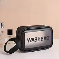 Косметичка прозора з чорною окантовкою і ручками на блискавці 19,5*13*8 Чорна