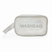 Косметичка прозора з чорною окантовкою і ручками на блискавці 19,5*13*8 Біла