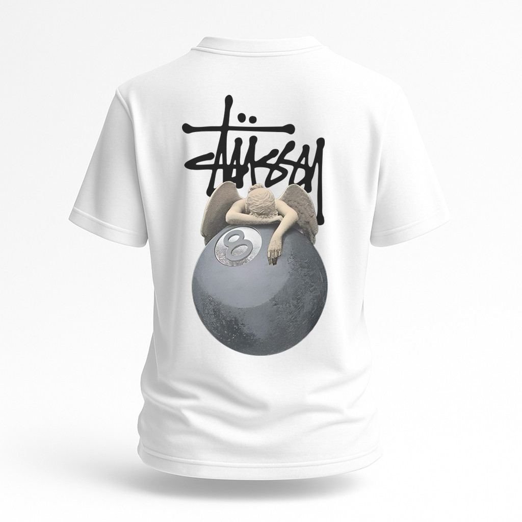 Чоловіча футболка Stussy біла з фірмовим принтом – вільна посадка, streetwear стиль, фото 1
