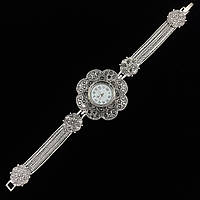 Женские часы винтажные кварцевые металл в серебристом цвете с серыми переливающимися камушками длина 19 см