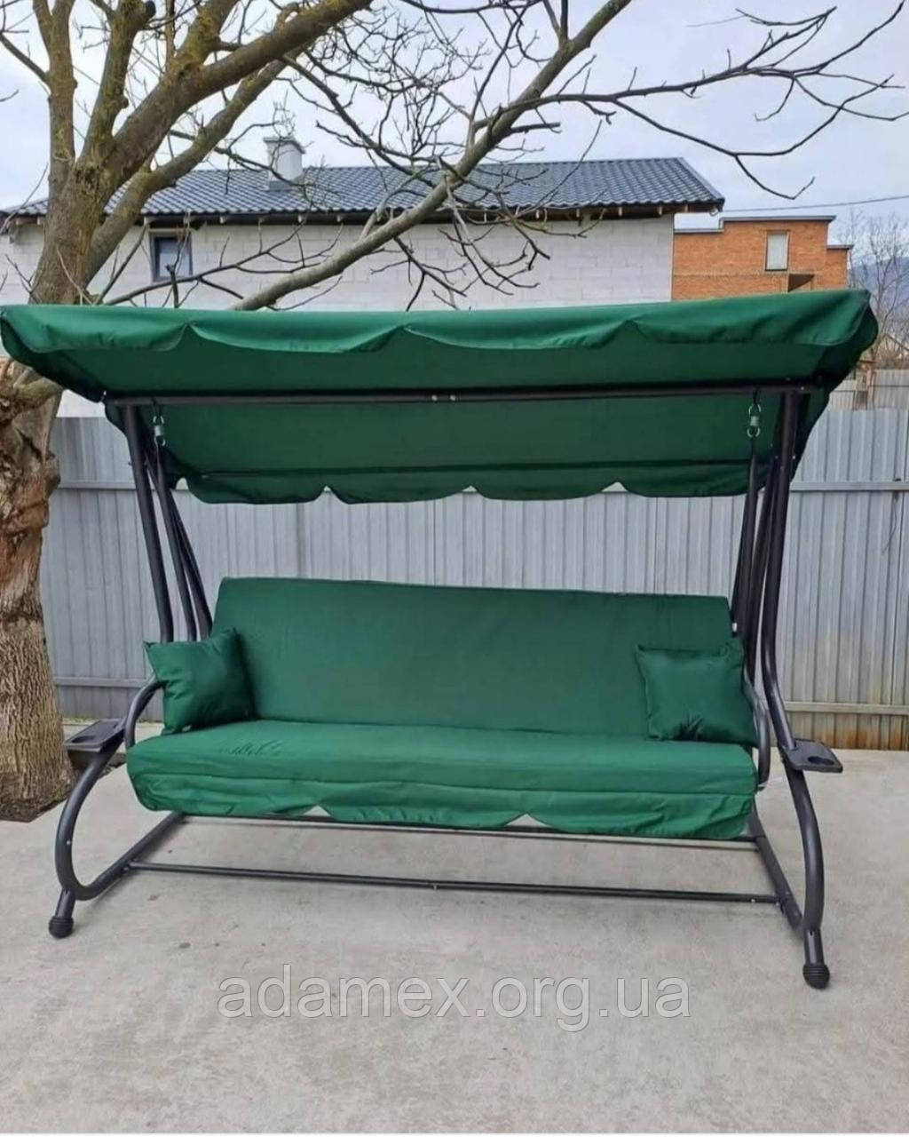 Гойдалка садова King Garden Plus 3-місна Green + 2 подушки