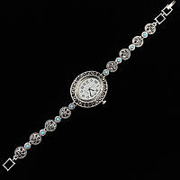 Женские часы винтажные кварцевые металл в серебристом цвете с серыми и бирюзовыми камнями длина 19 см