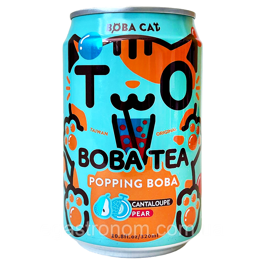 Напій газований чай бабл зі смаком дині та груші Боба Кет Boba Cat ж/б 320ml 24шт/ящ (Код: 00-00017711), фото 1