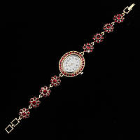 Женские часы овальные винтажные кварцевые бижутерный сплав металл в золотистом цвете с стразами длина 19 см