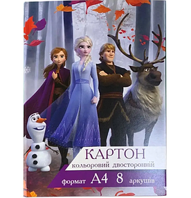 Кольоровий картон двосторонній А4 8 аркушів, Тетрада Фроузен