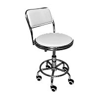 Стілець для майстра зі спинкою на коліщатках Білий шкірзам