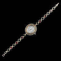 Женские часы винтажные овальные кварцевые в золотистом цвете с разноцветными кристаллами длина 19 см